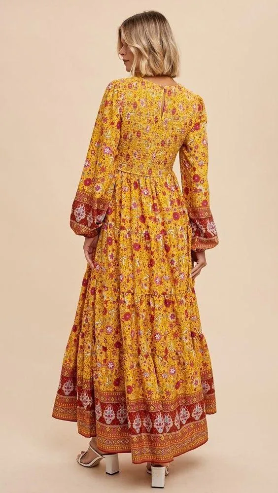 Arabella Border Print Tiered Floral Maxi Dress in Earthen - Image 4
