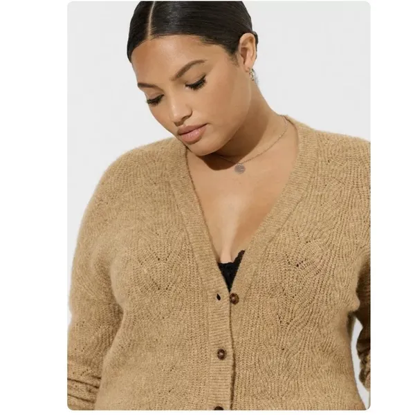 NWT Torrid Beige Vegan Cashmere Button Up Cardigan Sweater‎ Size 1X - Image 3