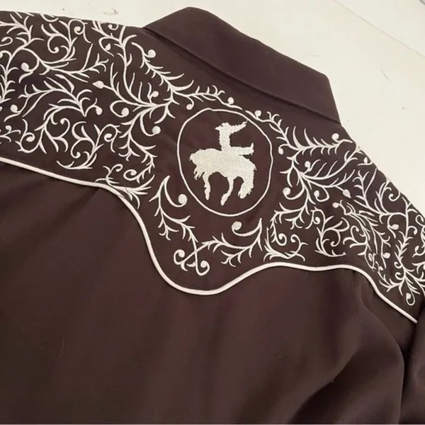 ROPER Brown Bucking Bronc Embroidered Western Snap Shirt Vintage Size Large - Image 6