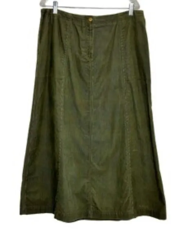 Vintage Lauren Ralph Lauren Olive Corduroy Maxi Skirt, 100% Cotton A-Line Sz 16 - Image 2