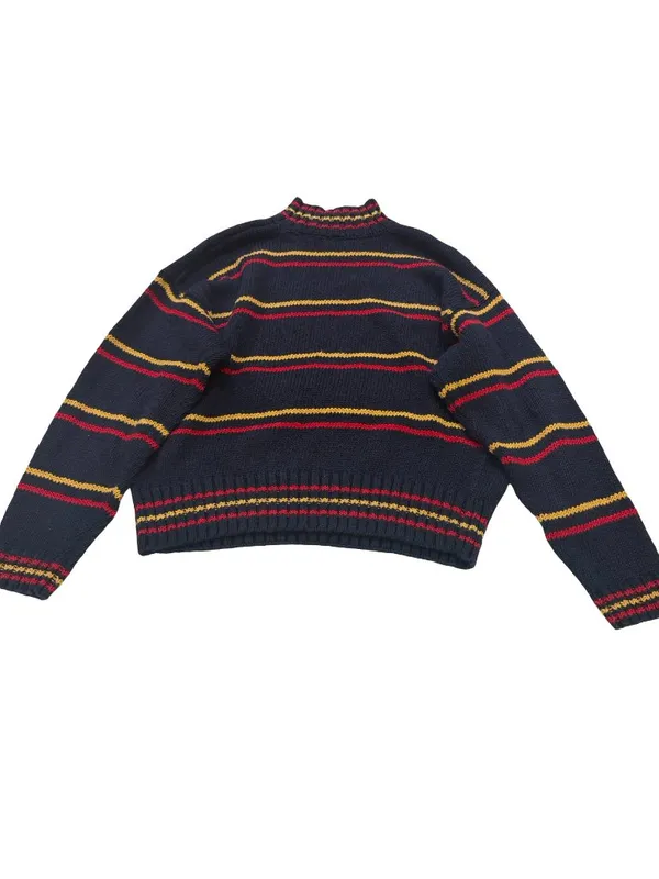 Lizwear Navy Red Gold Striped Argyle Mock Neck Sweater Colorblock Large Women's - Image 7