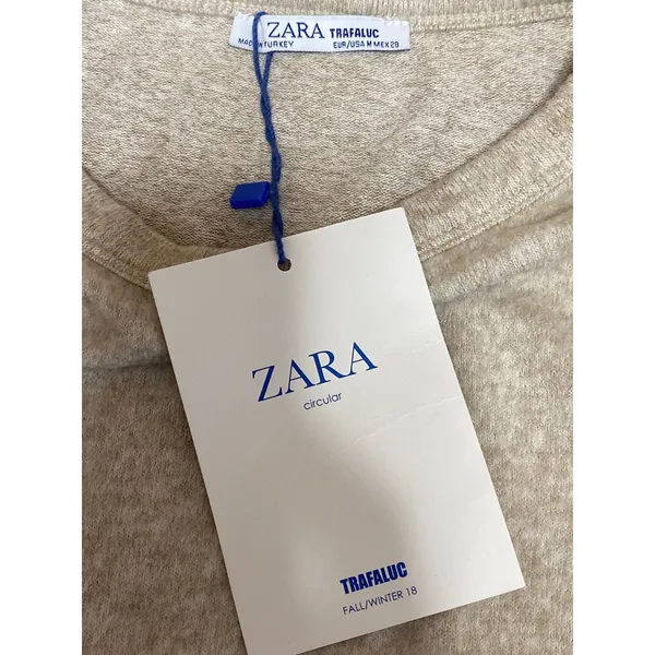 NEW Zara Women's Beige Long Sleeve Crew Neck Knit Slim Crop Sweater Top Size M - Image 5