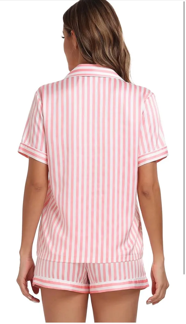 Satin Stripped Pajamas Pink - Image 4
