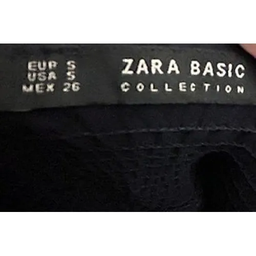 Zara Basic Black Mini Dress Sz S Smocked‎ Off-the-Shoulder Cotton Ruffle Goth - Image 2