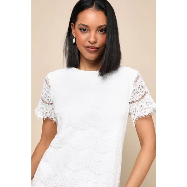 Lulus Take Me to Brunch Ivory Lace Shift Dress Classic Preppy Cute Small NWT - Image 2