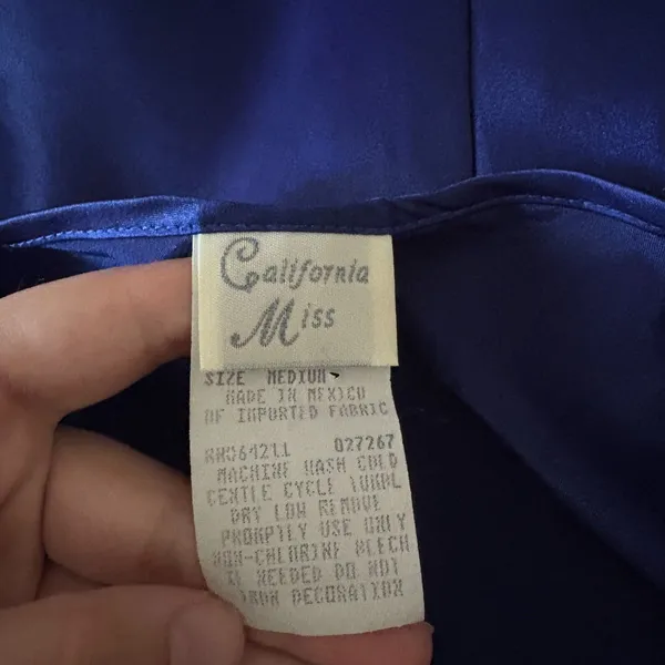 Vintage 90s Royal Blue Mini Slip Dress Floral Strap Satin Sexy Date Night Medium - Image 5