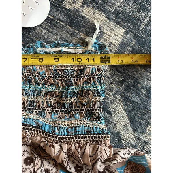 Raviya Smock Tube Dress Strapless Size Medium Blue Beige Paisley Boho Beach NEW - Image 6