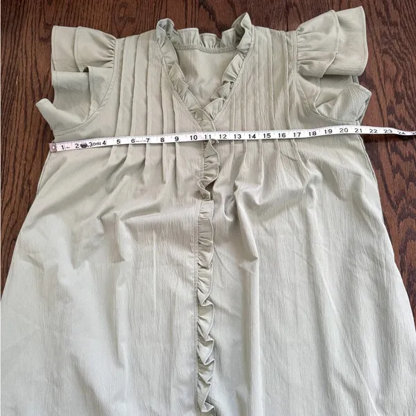 Sage Green Ruffle Sleeve Pintuck Mini Dress Pockets Boho‎ Cottagecore Size L - Image 5