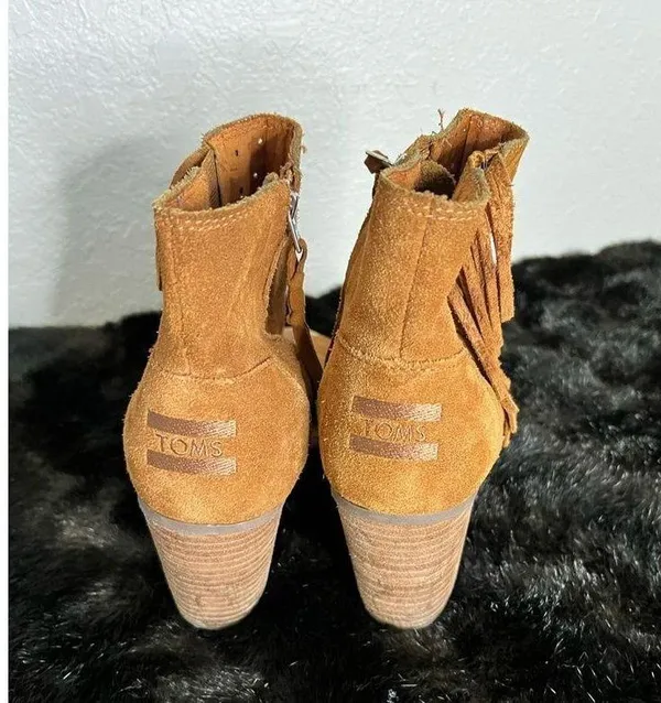 TOMS Majorca Cinnamon Brown Open Peep Toe Fringe Booties 301215 Women's Size 9 - Image 3