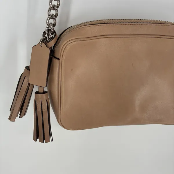 Coach Legacy Flight Bag Crossbody Tan Leather Chain Strap Tassel Purse - Image 6