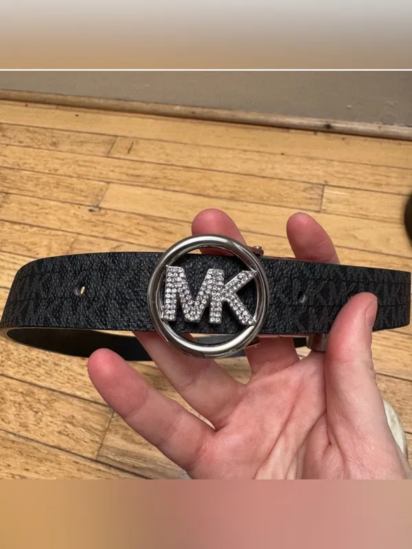 Michael Kors Monogram Black Belt with Embellished Silver Logo Buckle - Image 2