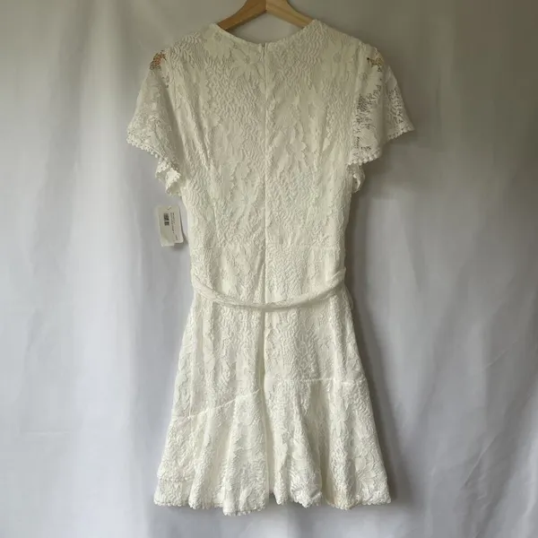 Formal knee‎ length women size small lace dress frills wraparound design v-neck - Image 8