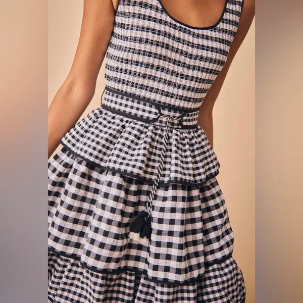 Hunter Bell Andrea Dress Black White Gingham Tiered Midi Size 6 NWT - Image 14