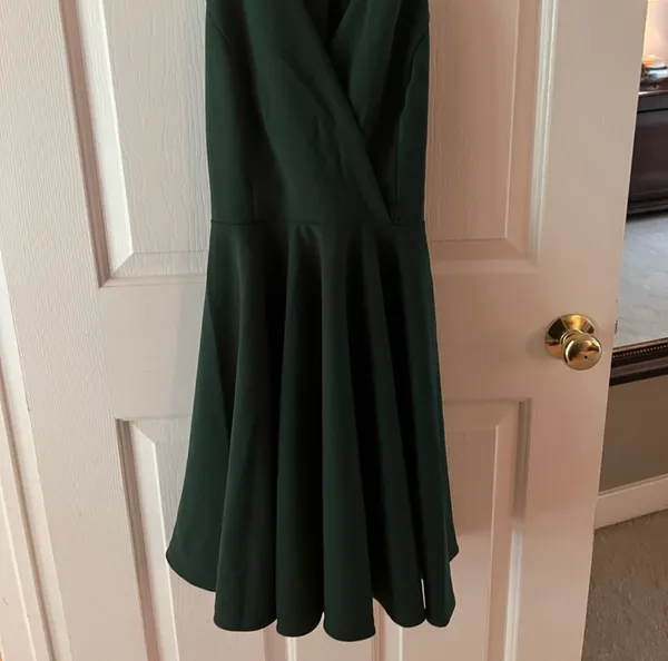 Lulus Wonder Whirl Dark Green Twist Back Skater Dress - Image 3