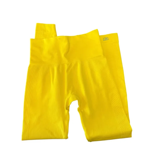 SET Active Yellow‎ Seamless Leggings SM High Rise Ribbed Gym Workout - Image 7