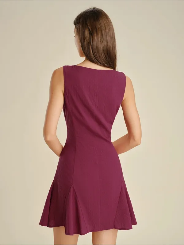 Rihoas Red Square Neck Button Mini Dress Size XS - Image 5