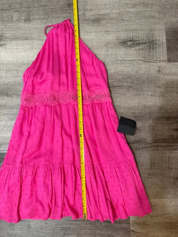 LULUS So Dainty Hot Pink Swiss Dot Halter Neck Lace Mini Dress - Image 8