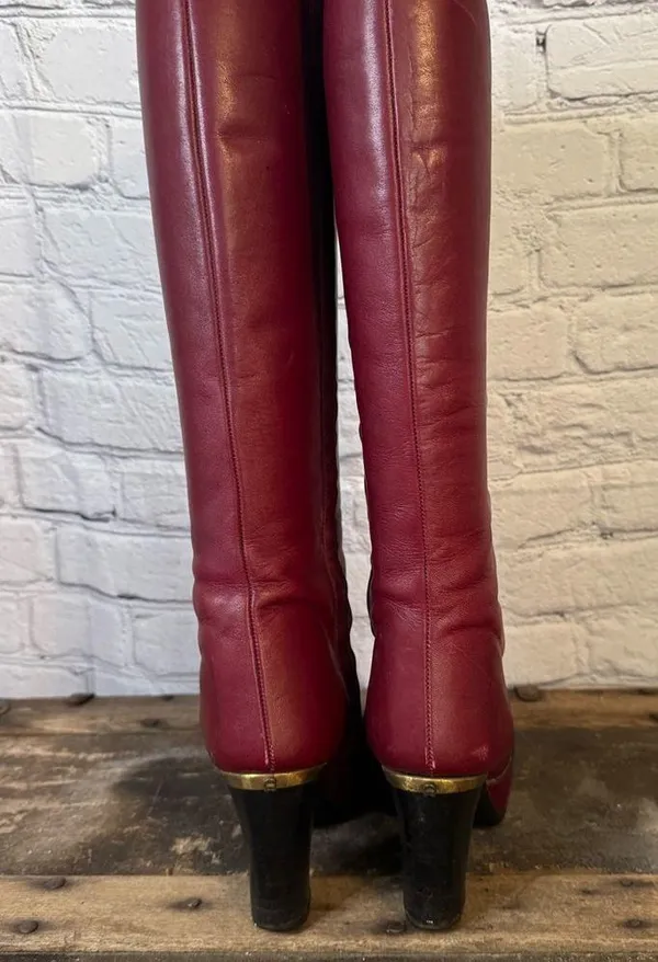 70’s Etienne Aigner Burgundy Red Heel Boots - Image 4