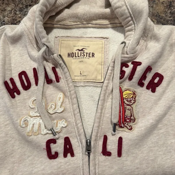 Hollister Jacket Hoodie Y2K Preppy Streetwear Casual Retro Full Zip Size Large - Image 5
