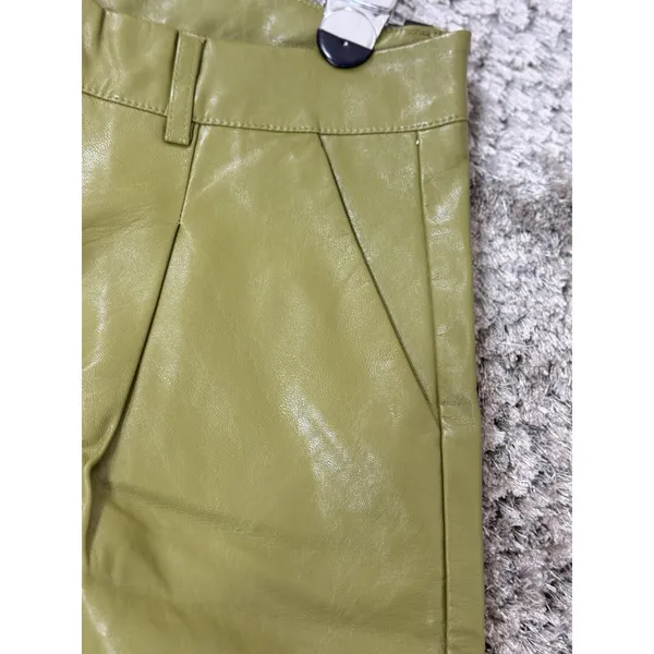Women Faux Leather Shorts Olive Green High Waist Pleated Shorts Size 3XL NWT - Image 7