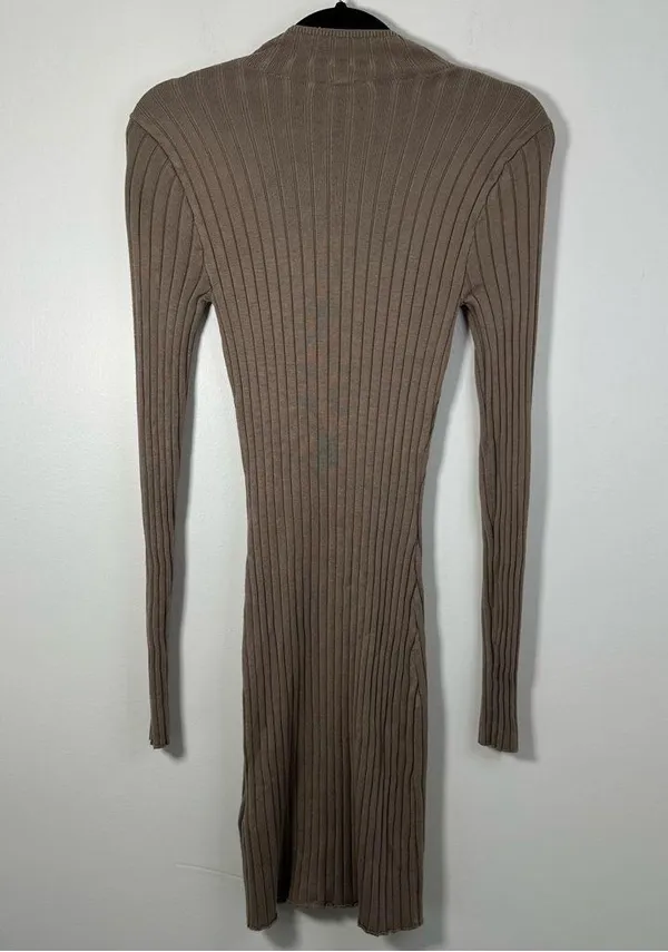Abercrombie & Fitch Women’s Beige Long Sleeve Ribbed Knit Bodycon Dress Size XS - Image 2