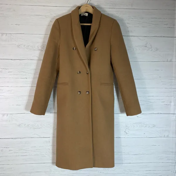 Rebel Queen camel double breasted wool blend pea coat size 42 - Image 5