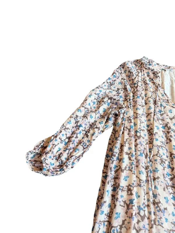Z Supply Ivory Blue Floral Tiered Maxi Dress Long Sleeve Bohemian Small Women's - Image 3