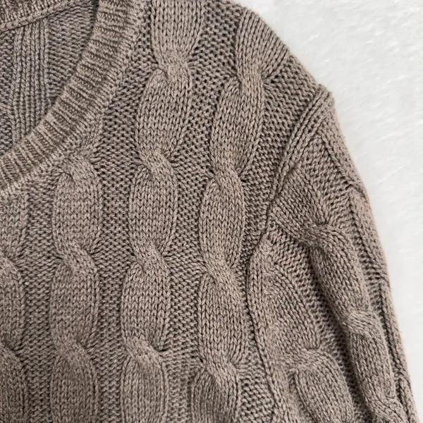 Y2K Gap M Sweater Brown Cable Knit Crew Neck Long Sleeve Classic Preppy Academia - Image 3