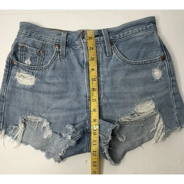 Levi's 501 Cut Off Denim‎ Shorts Womens W25 Distressed Raw Hem Beach Party Blue - Image 2