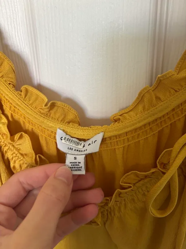 Current Air Anthropologie yellow midi dress with ruffle sleeves and tie detail, size S - Image 3