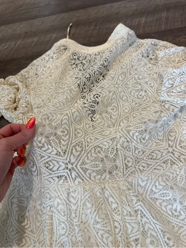 Free People Ivory White Uptown Lace Long Sleeve Mini Dress - Image 11