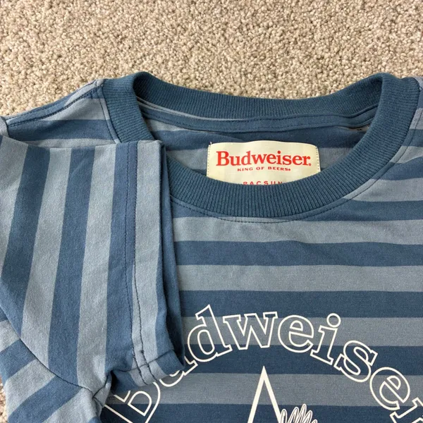 NWT‎ PacSun Budweiser Crop Top Striped Blue Graphic T Shirt Women's Size M - Image 3