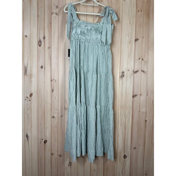 NWT Lulus Bembe Sage Striped Tie-Strap Tiered Maxi Dress Smocked Beachy Size XL - Image 6