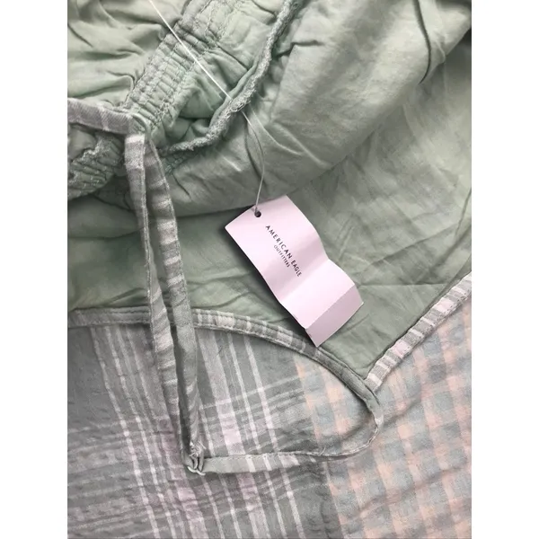 American Eagle‎ Mini Dress Womens M Green NWT Mixed Gingham Plaid Linen Blend - Image 3