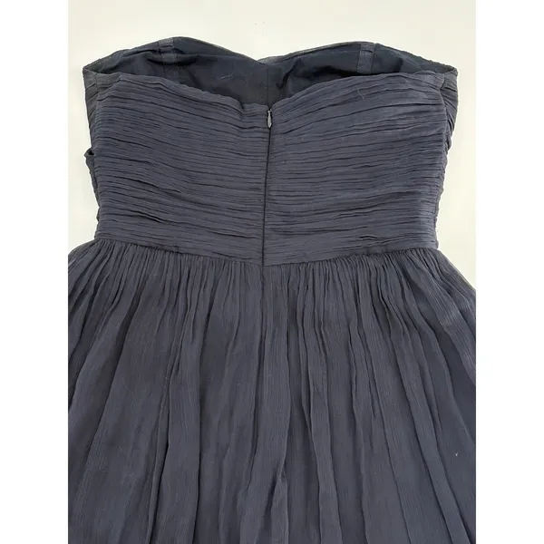 J.Crew Arabelle Strapless‎ Silk Chiffon Dress Navy Blue Size 4 Ruched Cocktail - Image 5