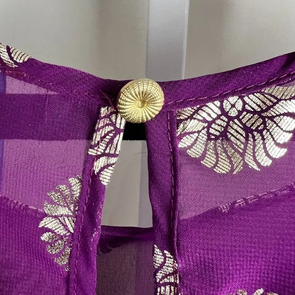 Francesca's Purple Sheer Metallic Silver Sunburst Blouse Large - Image 9