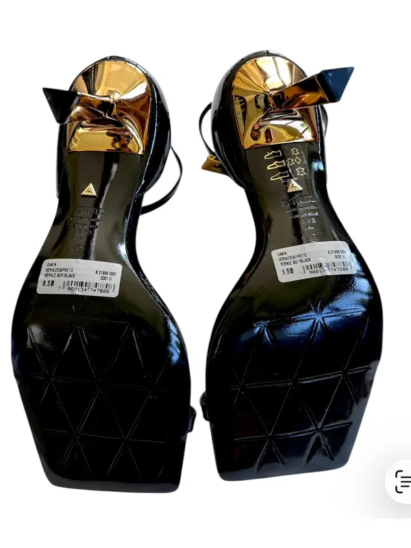 NWOT SCHUTZ Leather Ciara Gold Heel Stiletto Sandals Black Size 8.5 - Image 11