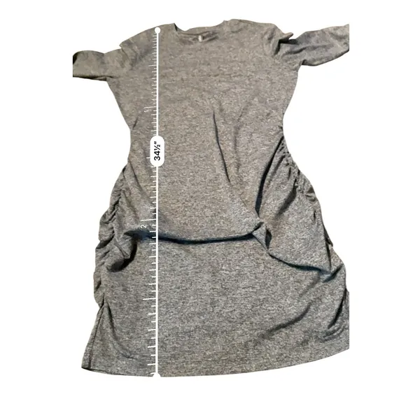 Vuori Halo Ruched Dress Womens Medium‎ Heather Grey DreamKnit Long Sleeve Mini - Image 12