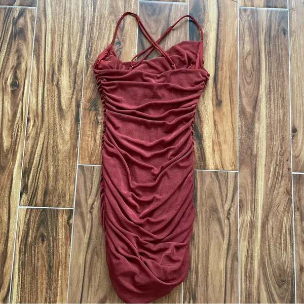Lucy in the Sky Ruched Halter Dress in Rust Orange Size S - Image 9
