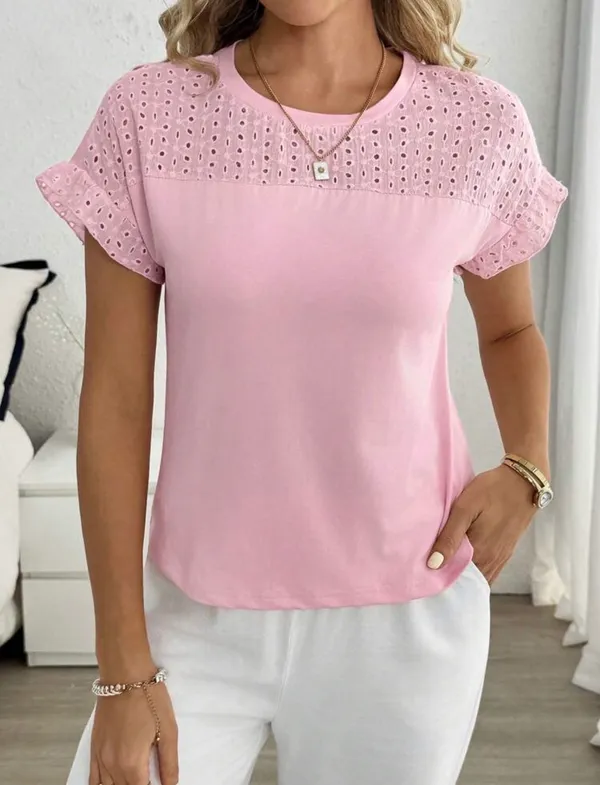 Women's elegant Pink blouse Short Sleeve Top - Image 4
