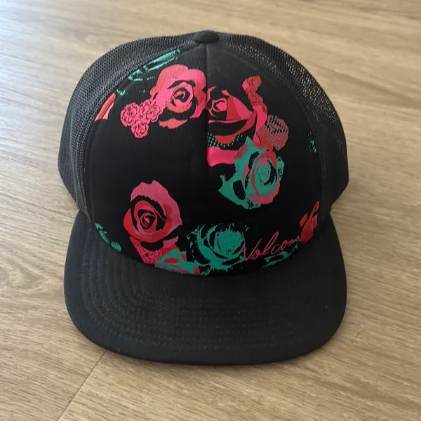 Volcom Black and Pink Floral Women's Cap - Image 2