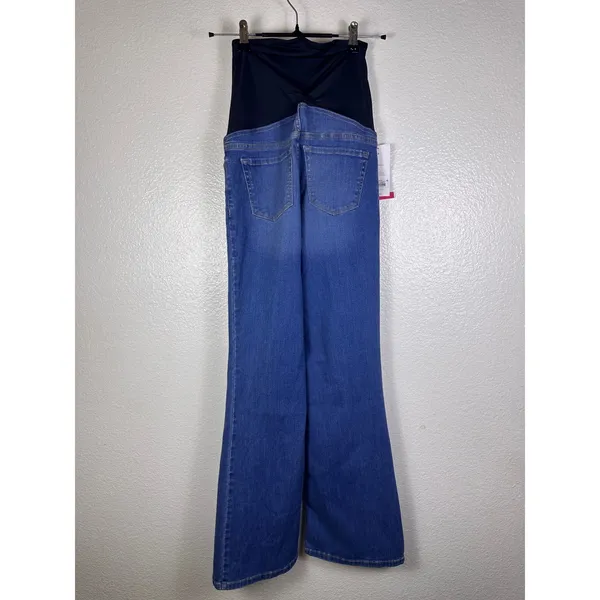 Isabel Maternity by Ingrid & Isabel Flare Jeans Crossover Panel Medium Wash 2‎ - Image 2