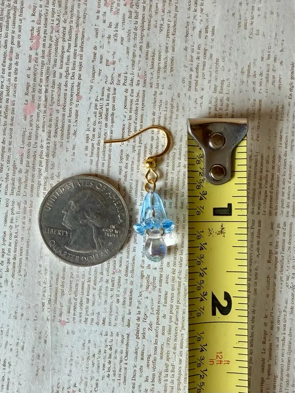 Handmade quality Czech glass beads & German acrylic flower beads cute fairy cottage style dangle earrings💐🩵 - Image 7
