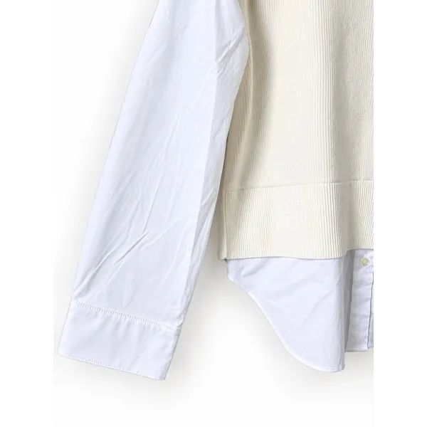 Ann Taylor Mixed Media Sweater Top Womens Medium White Layered Shirt Preppy - Image 3