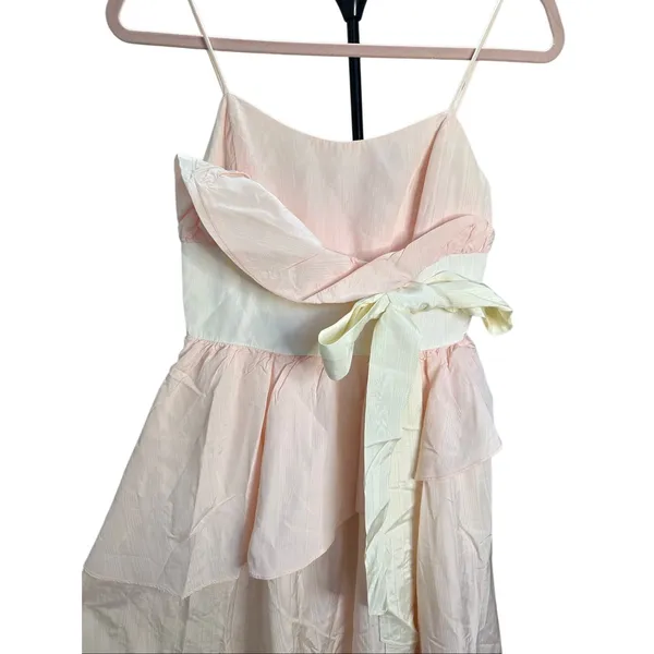 GUNNE‎ SAX By Jessica Mcclintock Pink Long Dress Size 6 Bow Asymmetrical Ruffle - Image 11