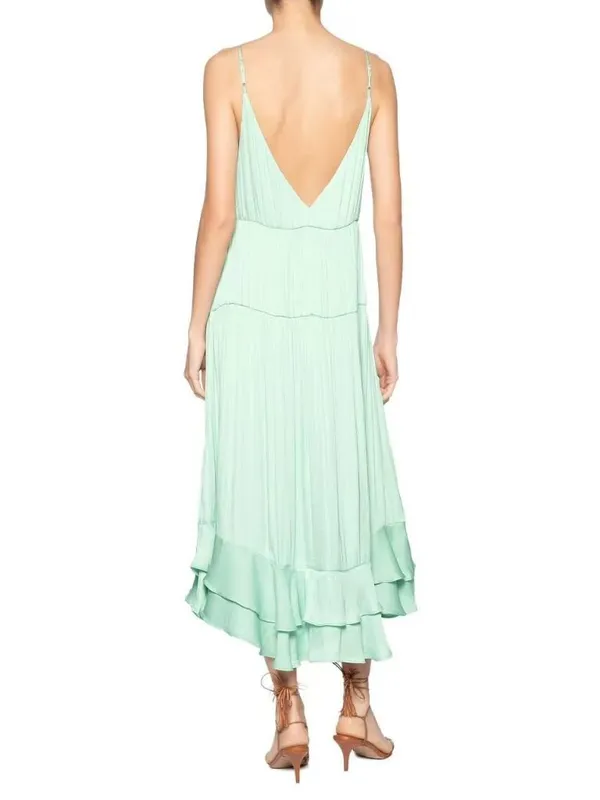NWOT Farm Rio Tiered Ruffled Sleeveless V-neck Midi Dress Green Sz L - Image 4
