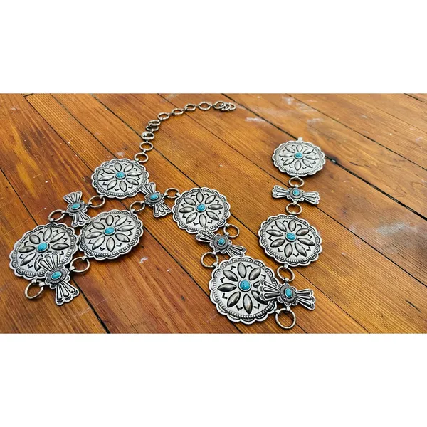 Western Concho Silver Color Turquoise Color Western Wear Belt Small/Medium - Image 3