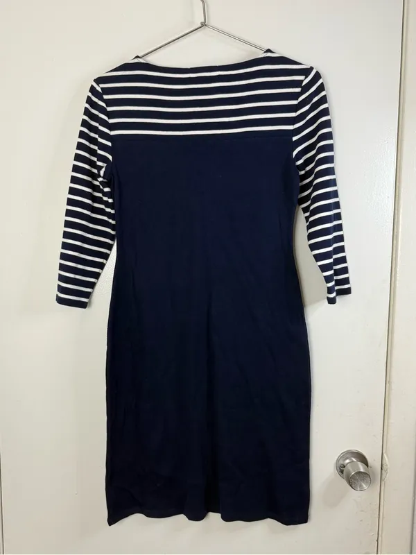 Lauren Ralph Lauren you white and navy blue 100% cotton striped dress. M - Image 4