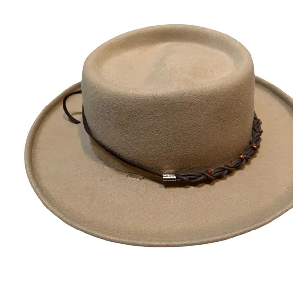 Vintage Coldwater Creek Womens One Size Light Brown Hat Braided Beaded 100% Wool - Image 3