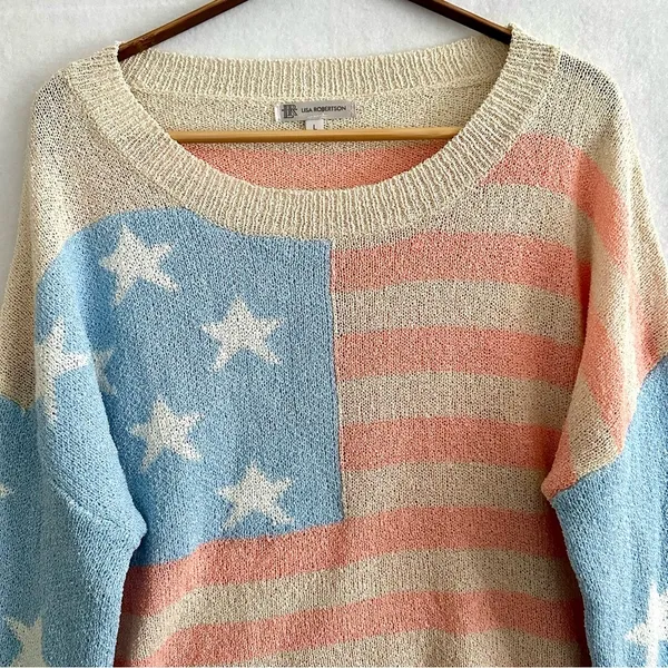 Lisa Robertson Women’s Sweater American Flag Pastel Color Size L - Image 2